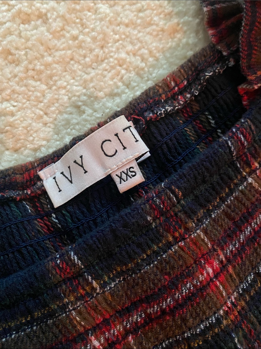 Ivy City Women’s Navy and Red Plaid Tiered Smocked Dress XXS - Picture 3 of 4